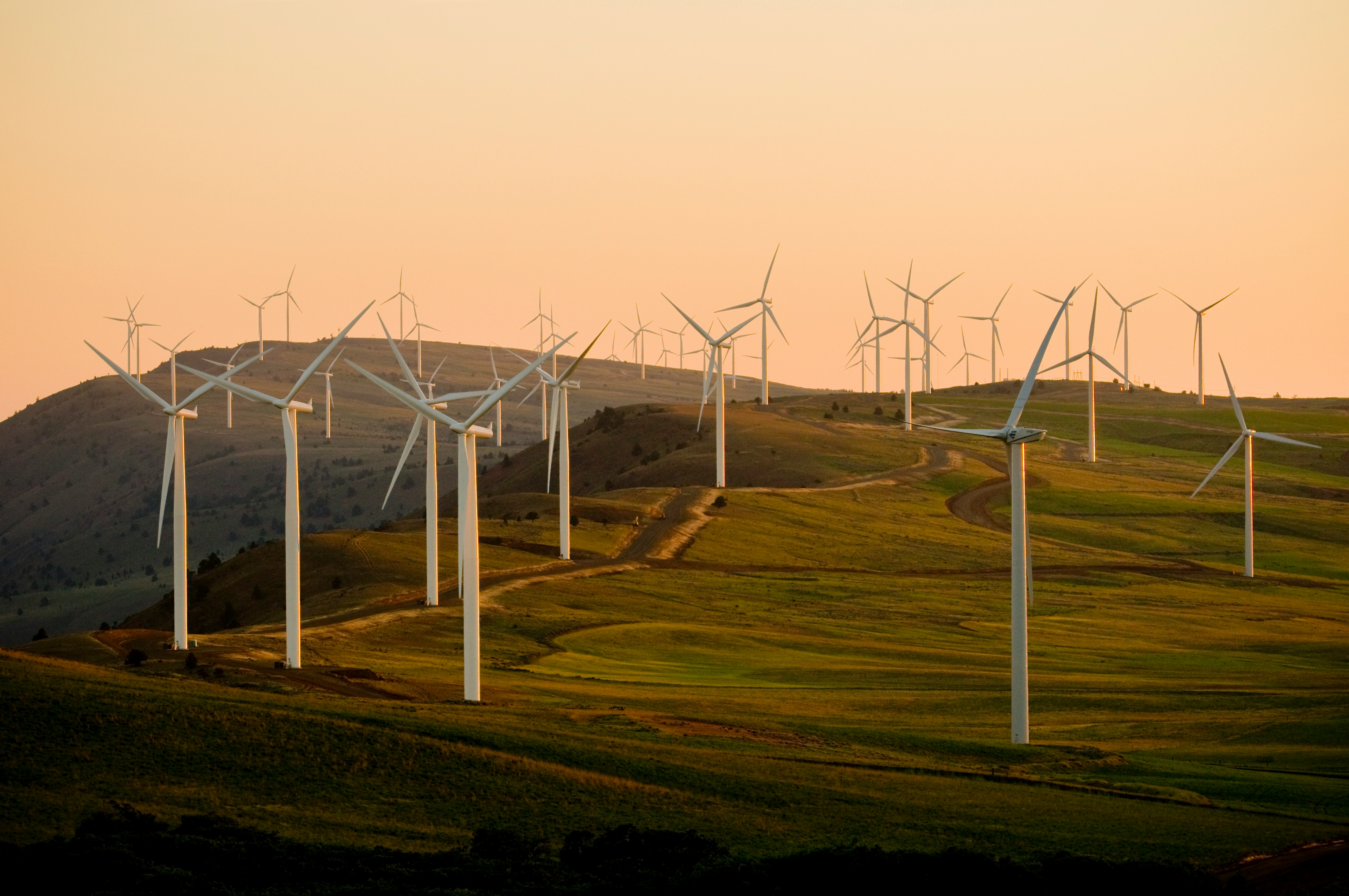 Wind turbines on the hillside 